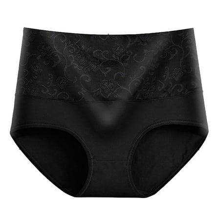 Nnhblu Women Underwear Cotton Lace High Waist Shapewear Thong Panties Black 1 Pack Underpants