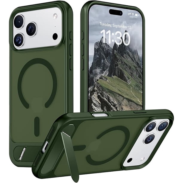 Funda Mate Translúcida Delgada con Soporte Oculto, Compatible con iPhone 17 Pro 6.3" - Verde