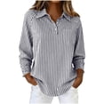 thumbnail image 2 of Women's Striped Button Down 3/4 Sleeve Classic Collar Shirt Blouse Top, Office Professional Business Casual Workwear, Elegant Longline Fit | CSEONE,Black XL, 2 of 9