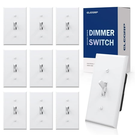 

Toggle Dimmer Switch for Dimmable LED CFL and Incandescent Light Lamp Bulbs Single Pole or 3-Way Rocker Paddle Wall Plate Included UL Listed 10 Pack Glossy White