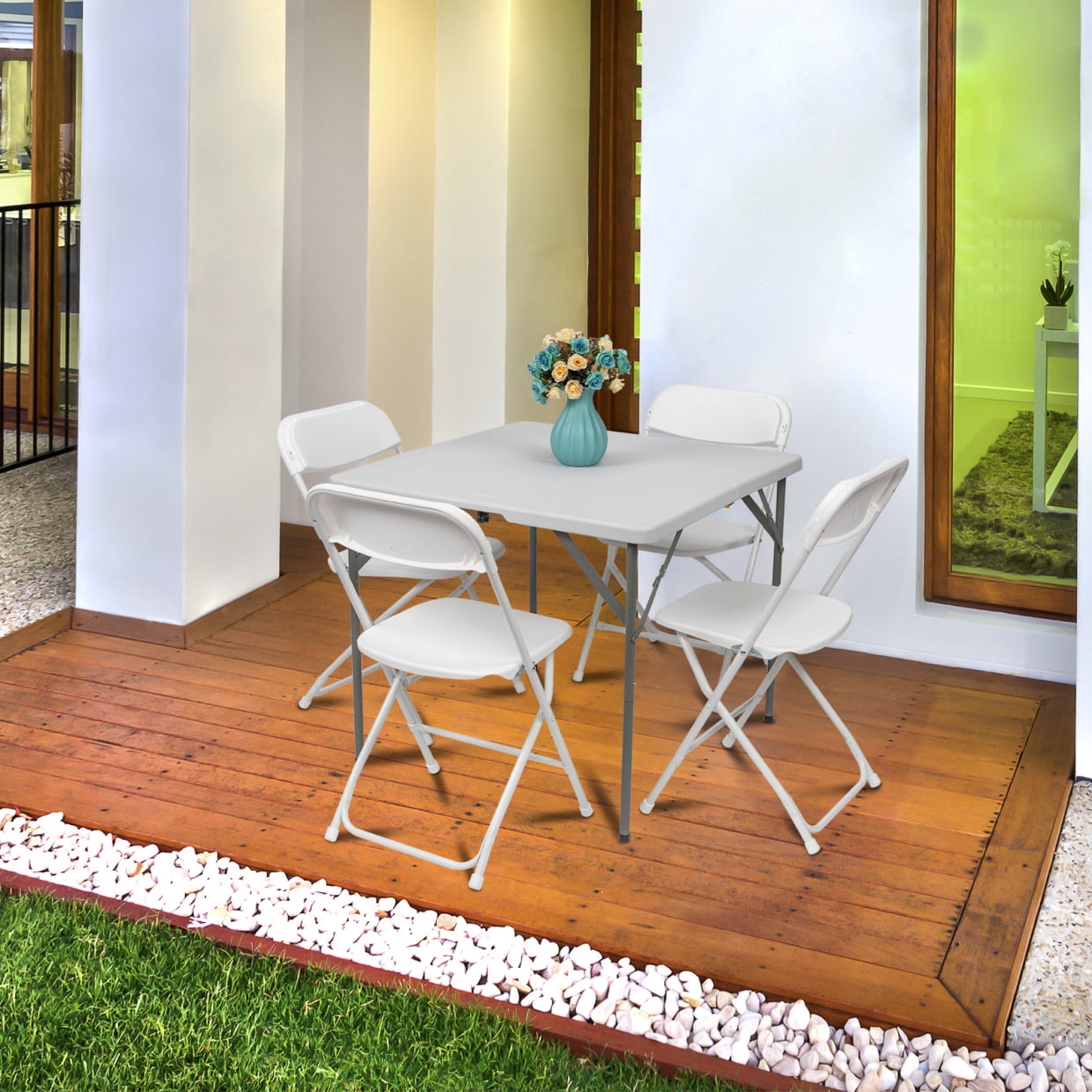 6 Pack White Plastic Folding Chair, Indoor Outdoor Portable