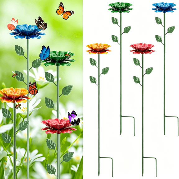 ACDANC 4 Pack Bee Watering Station,Bee Feeder for Garden Metal Butterfly Water Feeder with Flower Design Colorful Butterfly Bee Bath Bowl for Outdoor Garden Yard