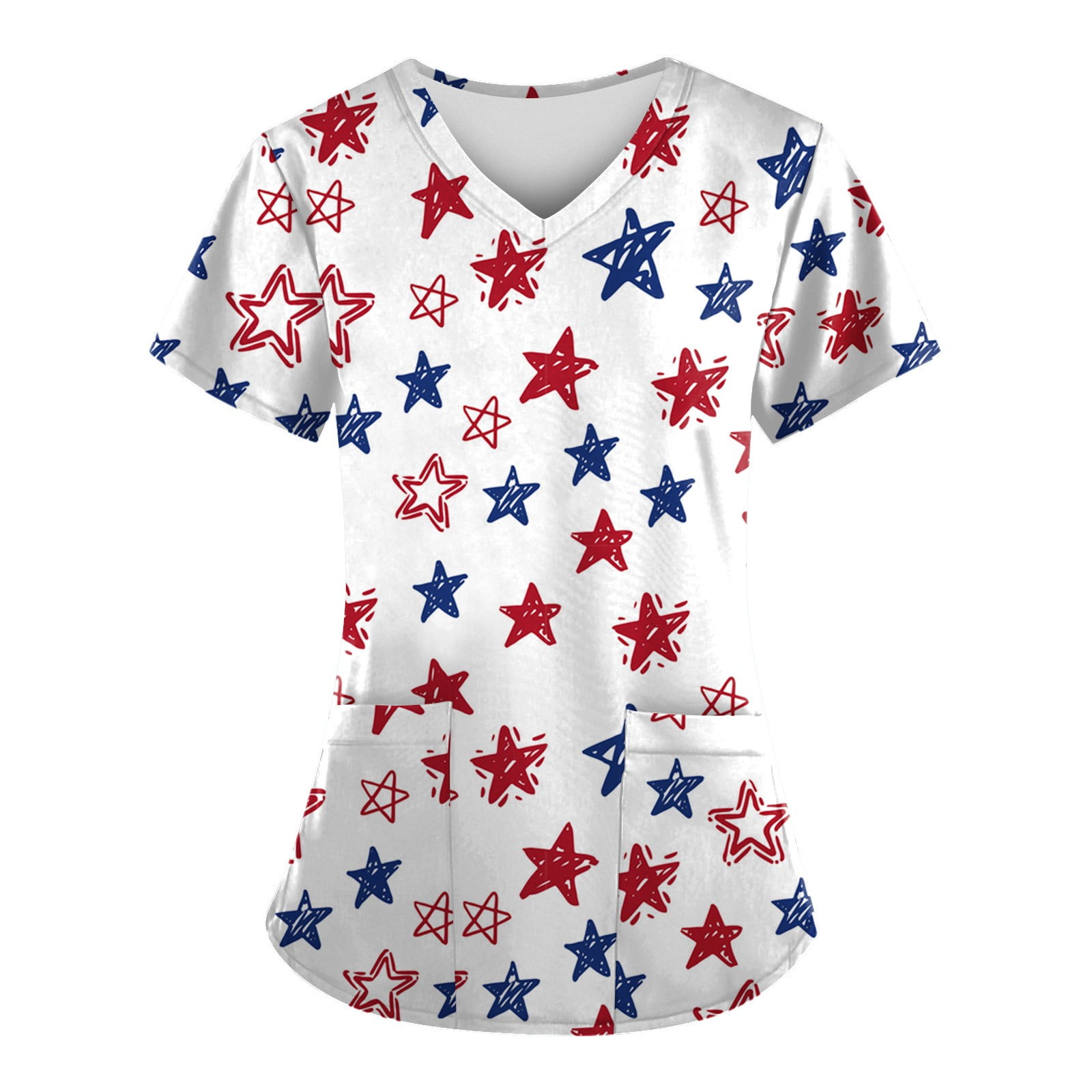 Sksloeg Women Scrub Tops Print American Flag Star Blouse Short Sleeve ...