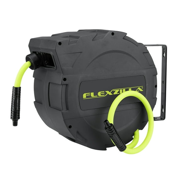 Flexzilla® Enclosed Plastic Retractable Air Hose Reel, 3/8" x 30', ZillaGreen™
