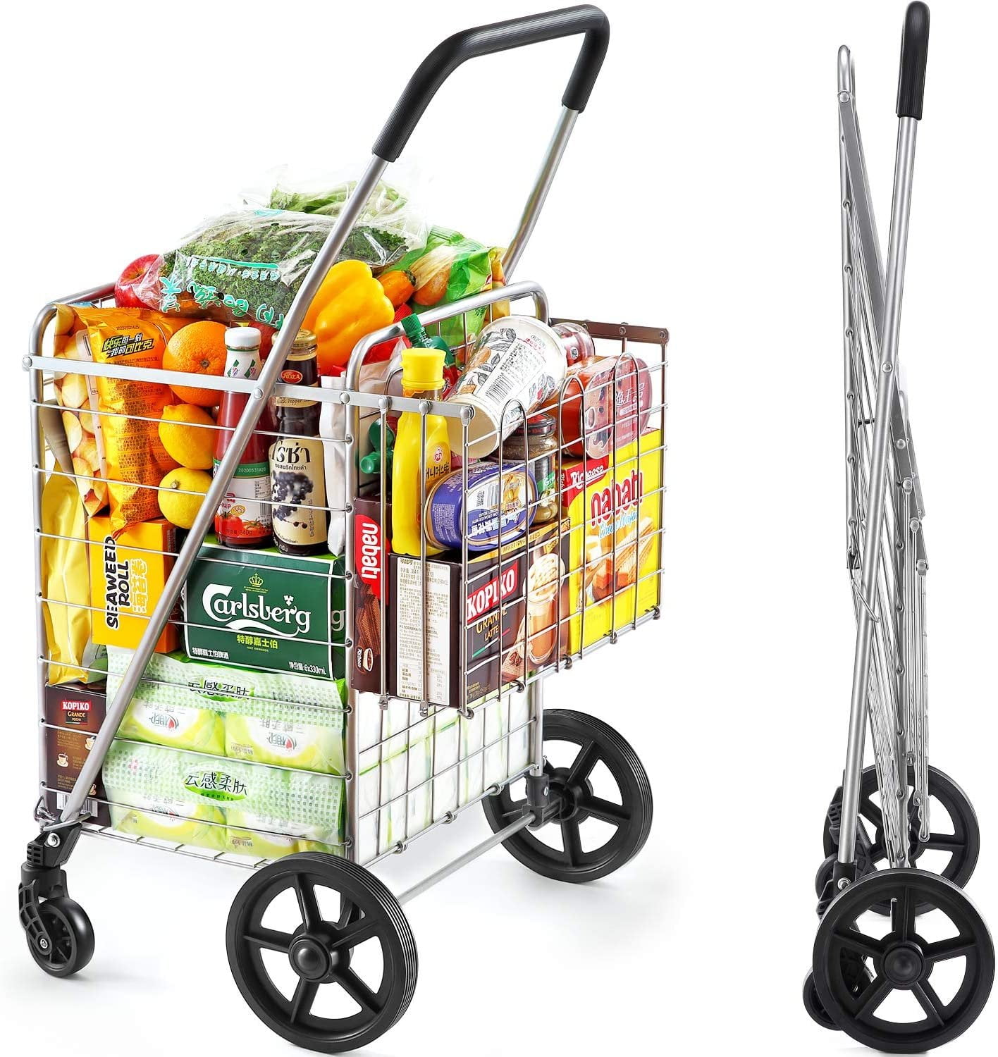 wellmax-shopping-cart-with-wheels-metal-grocery-cart-with-wheels