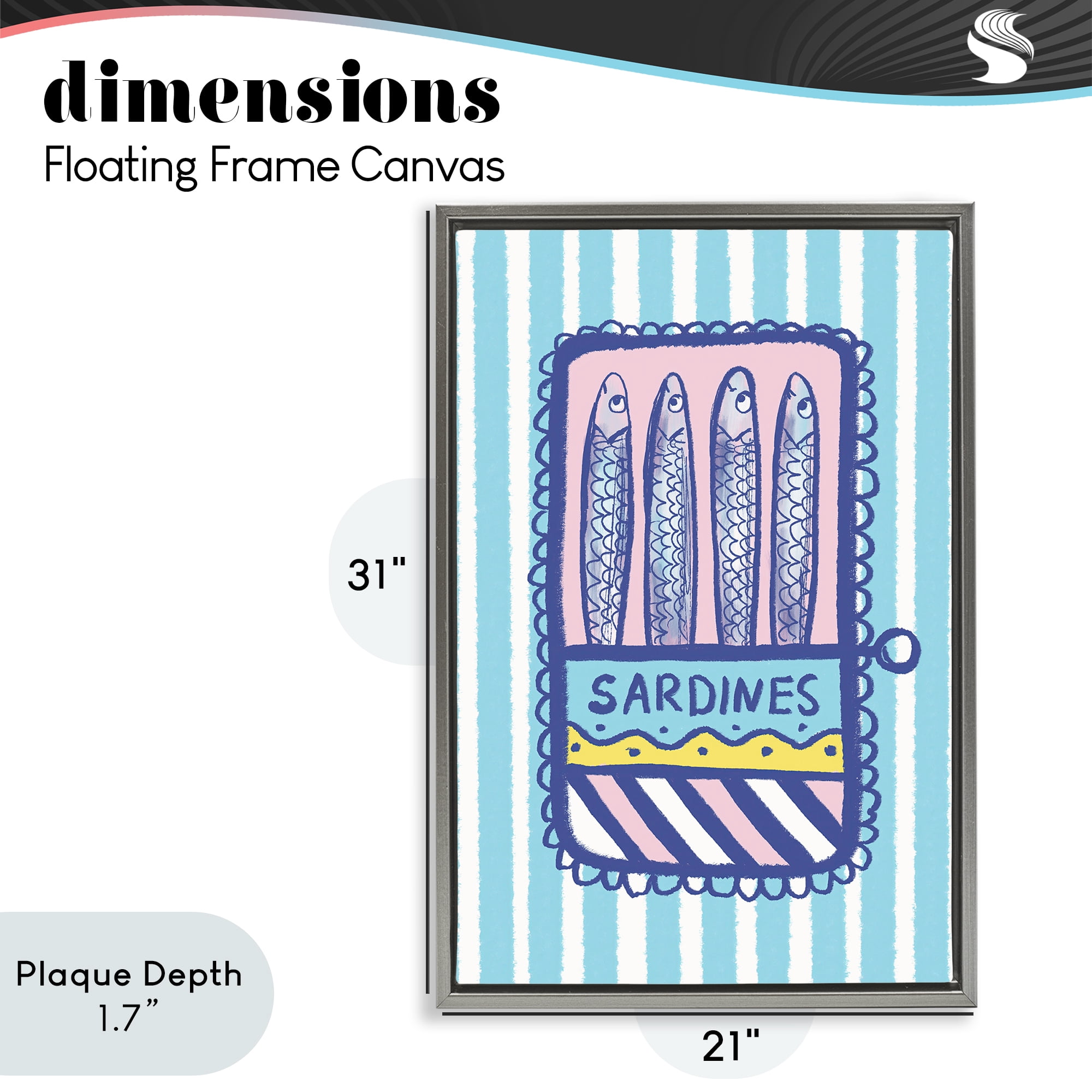 Stupell Industries Pastel & Stripes Sardines Gray Framed Floater Canvas Wall Art, design by Florentina Dolci