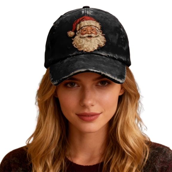 Yuanlong Unisex Christmas Baseball Cap Santa Printed All-Season Cap Vintage Washed Outdoor Sports Headwear