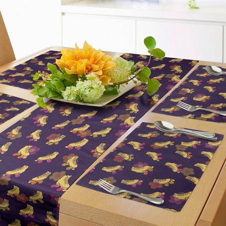 

Retro Table Runner & Placemats Vintage Girly Roller Skates Hippie Flower Petals Fun Times Teen Youth Set for Dining Table Placemat 4 pcs + Runner 16 x72 Dark Purple and Mustard by Ambesonne