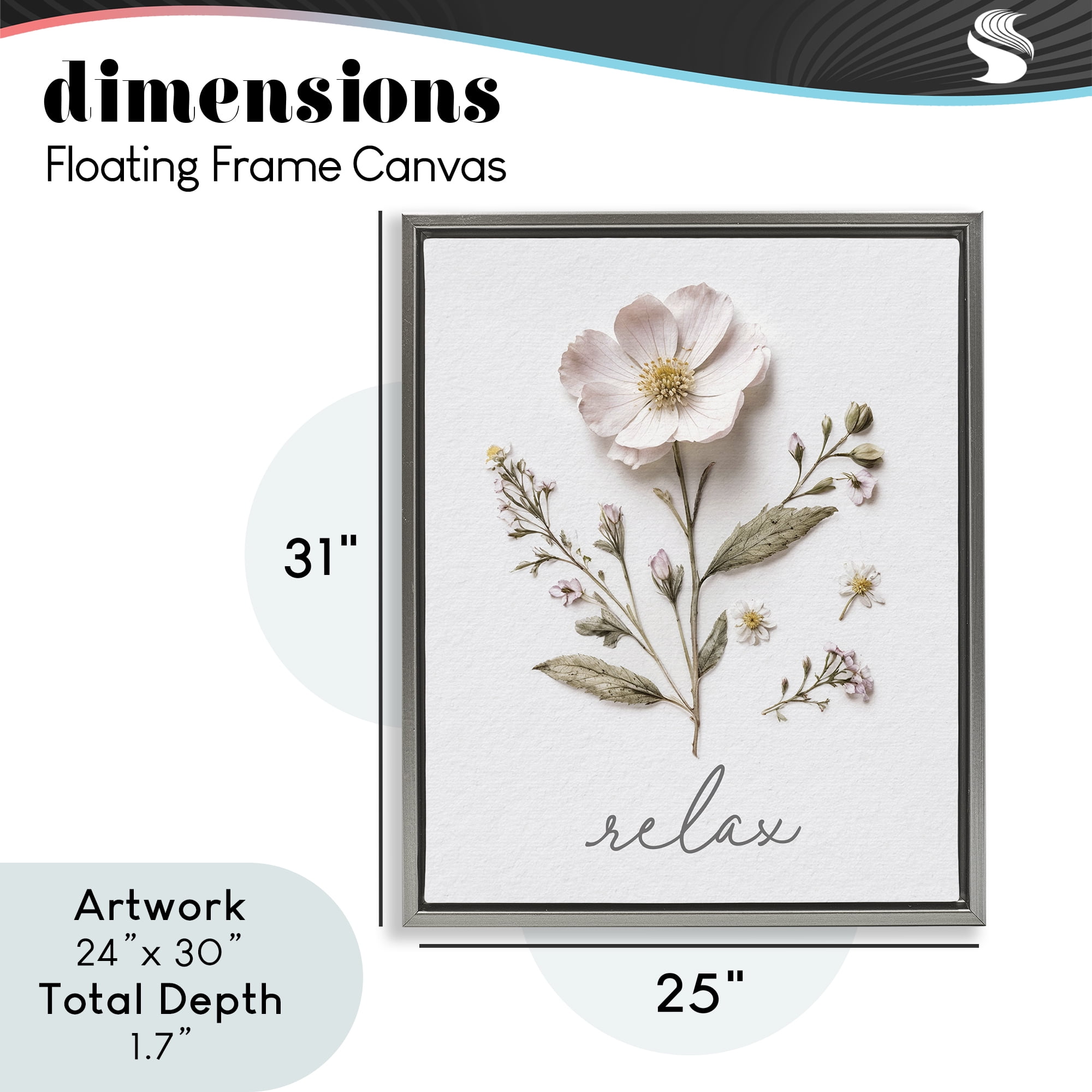 Pressed Flowers Relax Gray Framed Floater Canvas Wall Art, design by Lettered and Lined
