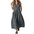 thumbnail image 2 of ClodeEU Women's Collar Sleeveless Button Linen Midi Shirt Dress,Casual Loose A Line Dress with Pockets Gray,Women's Plus L, 2 of 6