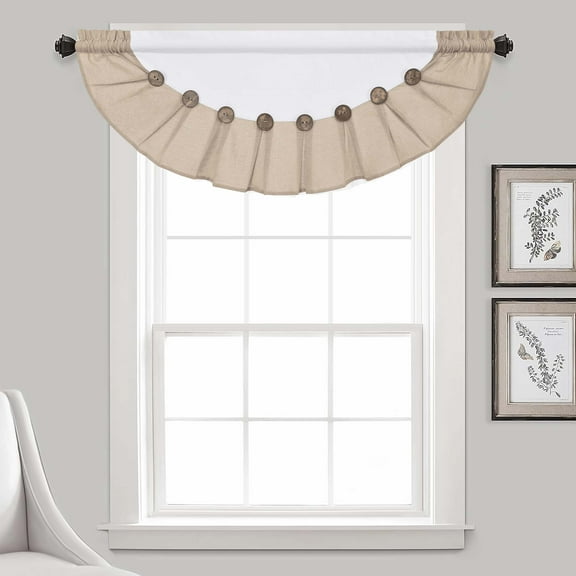 Alishomtll Linen Valance Farmhouse Boho Button Kitchen Curtains ,Rod Pocket,18"L x 52"W, White Linen
