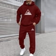 thumbnail image 2 of mihongmao Sweatsuits Men 2 Piece Outfit Men Casual Pullover Hooded Sports Print Long Sleeve Trousers Two-Piece Elastic Waist Tracksuit Wine XL, 2 of 5