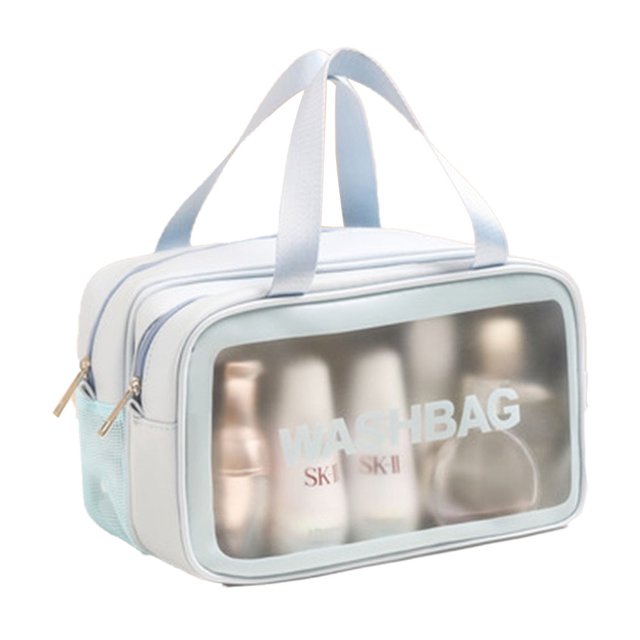 Bolso cosmético helado de separación seca y húmeda de PU del bolso de cosméticos de doble capa, hecho de PU y malla