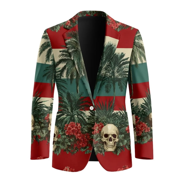 POLERO Skull Palm Casual Suit Blazer for Men One Button Sport