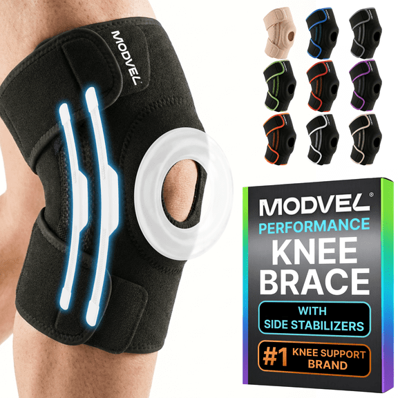 Modvel Knee Brace with Side Stabilizers & Patella Gel Pads for Pain Relief and Joint Support Breathable, Non-Slip Compression Sleeve for Men & Women, Arthritis, Meniscus, ACL Recovery