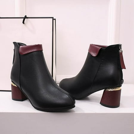 

Qepwscx Women s Boots High Heel Pointed Toe Boots Zip Shoes Fashion Patchwork Shoes Warm Boots Boots