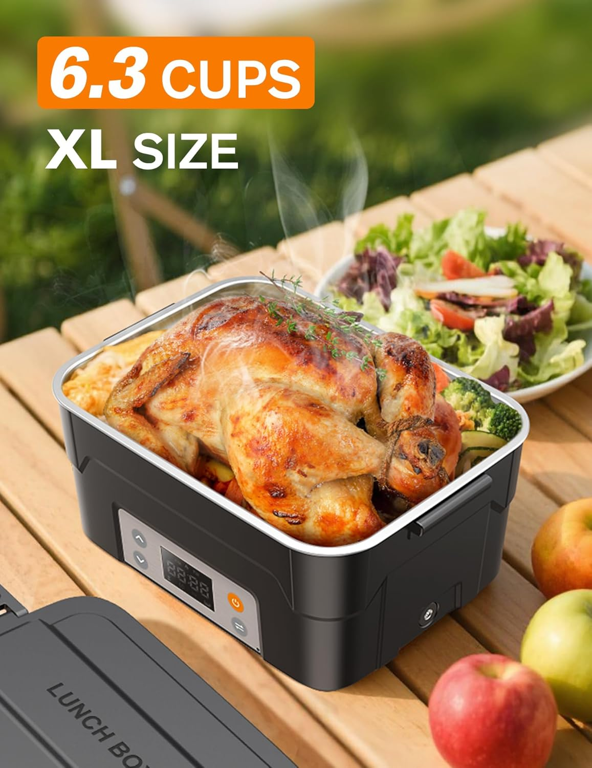 XL 6.3-Cup Cordless Electric Lunch Box for Adults, Heated Lunch Box for Men with Scheduled Heating, Portable Car Food Warmer with Utensils, Two-Tier Bag, Removable Divider