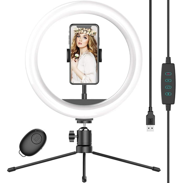 Anneau Lumineux Lumière de Selfie de Selfie de Bureau 10 avec Support de  trépied 3 Modes Lumineux Porte-téléphone Portable pour la Photographie