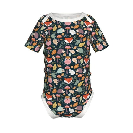 

Lukts Autumn Fox Owl Print Baby Short Sleeve Romper Onesie for Newborn Baby Boys and Girls-2 Years