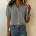 thumbnail image 2 of Horkkom Button Down Shirts for Women Summer Linen Short Sleeve Tops Dress Business Work Casual Tops M, 2 of 10