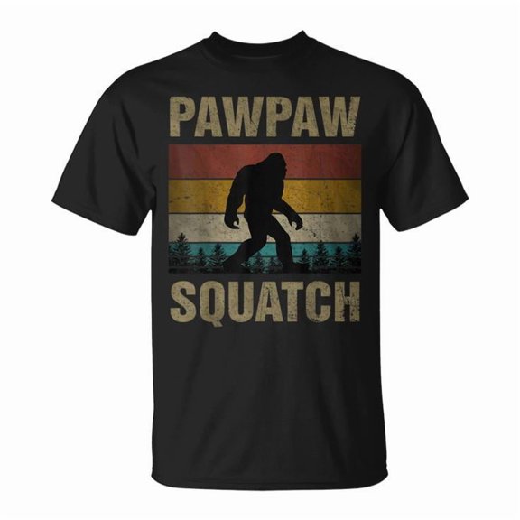 Pawpaw Squatch Bigfoot Graphic Tee Unisex Adult Cotton Shirt for Sasquatch and Yeti Fans, Fun Family Outfit, Humorous Gift Idea for Grandpa and Cryptid Lovers, Size S, Color Black