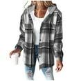 thumbnail image 2 of Xdegoge Fleece Lined Hoodies for Women Zip Up Drawstring Hoodie Coat Vintage Plaid Jackets with Side Pocket Outdoor Keep Warm Jacket Casual Thermal Coats, 2 of 6