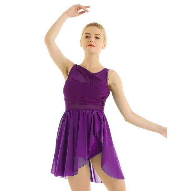 iEFiEL - iEFiEL Women Mesh Splice Asymmetric Ballet Dance Chiffon Dress ...