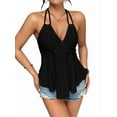 thumbnail image 3 of Women Tie Back Tank Tops Criss Deep V Neck Spaghetti Strap Backless Tanks Going Out Black XL, 3 of 9