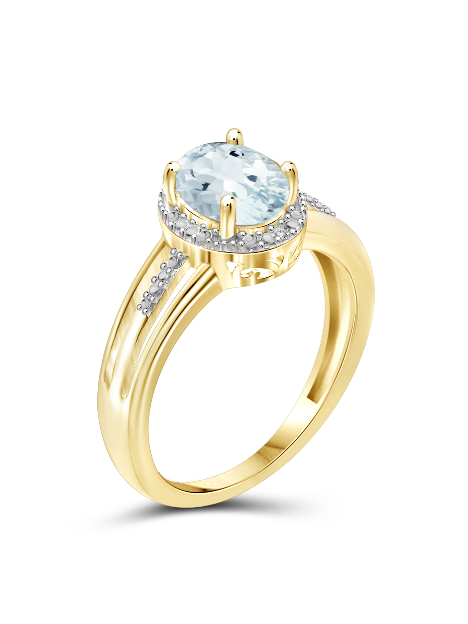 JewelersClub 1 1/7 Carat T.G.W. Aquamarine And White Diamond Accent 14K Gold Over Silver Ring