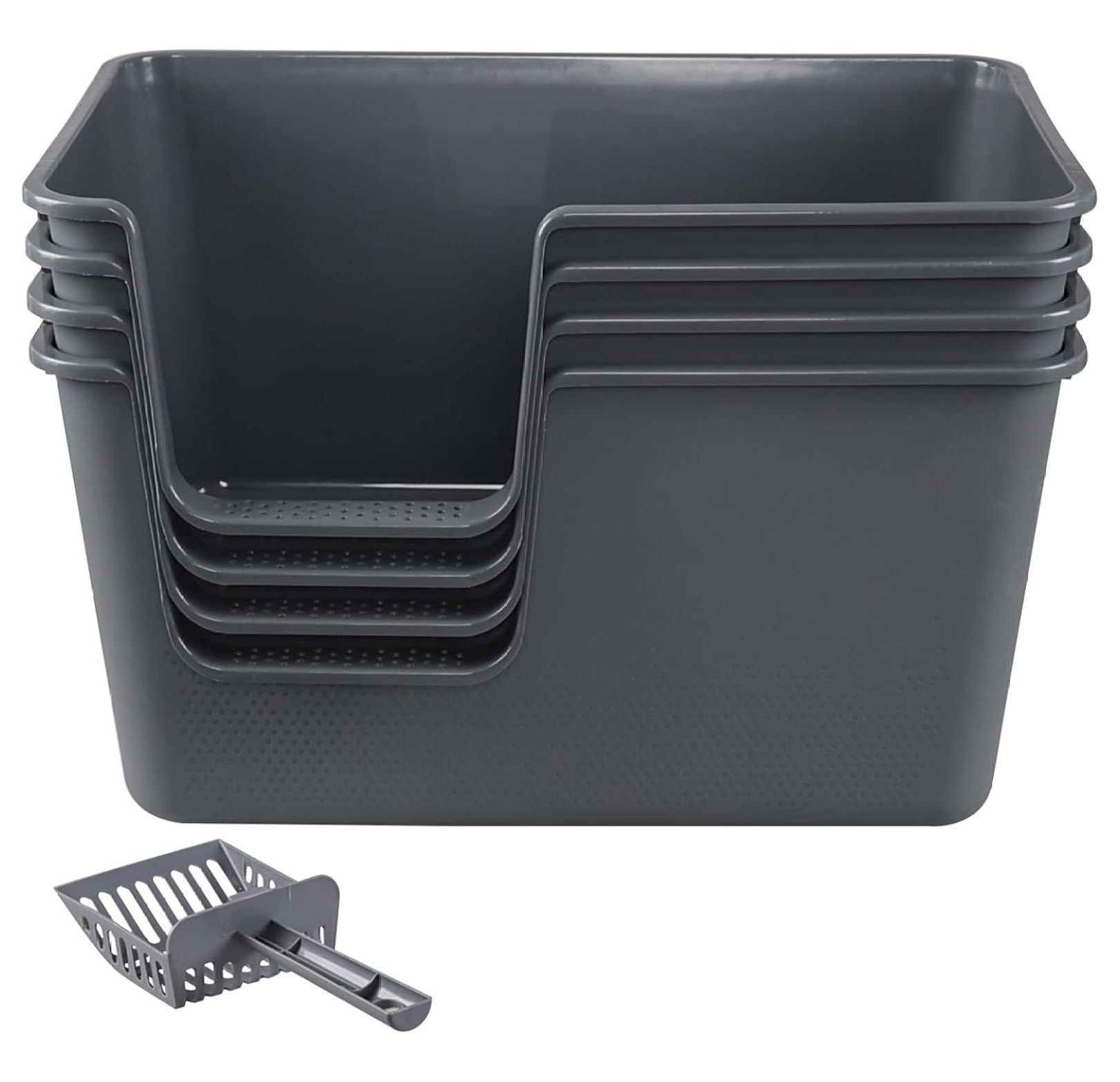4-Pack Open Top Large Cat Litter Box with High Sided, 12.8" Heigh Anti-Splashing Kitty Litter Box with , Gray