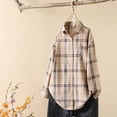 thumbnail image 2 of Lenpel Button down Shirts for Women Long Sleeve Plaid Collared Blouses Loose Casual Tops Lightweight Shackets with Pocket(Khaki,X-Large), 2 of 7