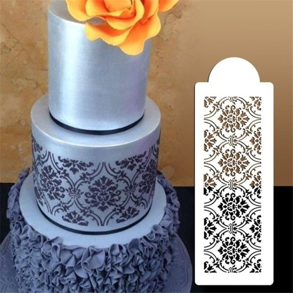 2PCS Plastic Sugarcraft Pastry Making DIY Template Cake Damask Lace Border  Cake Decorating Tool Cupcake Stencil Fondant Mold 1PC A&1PC B 