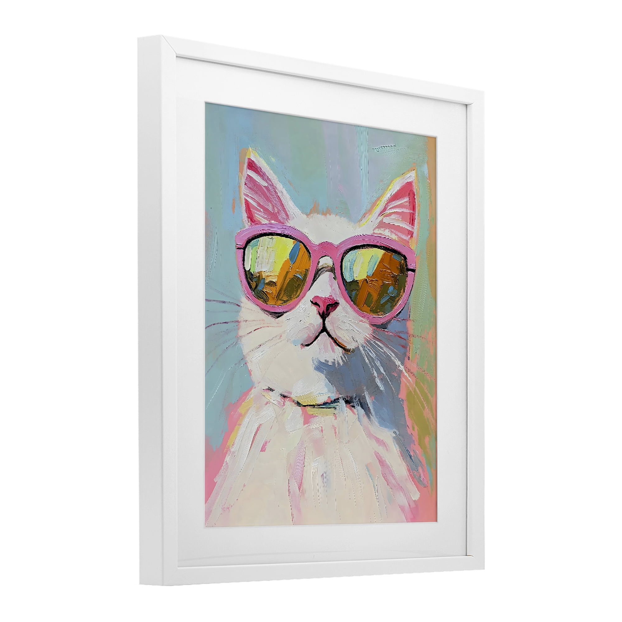 Stupell Industries Cool Cat in Sunglasses White Framed Print Under Glass, design by The Prints Vibe