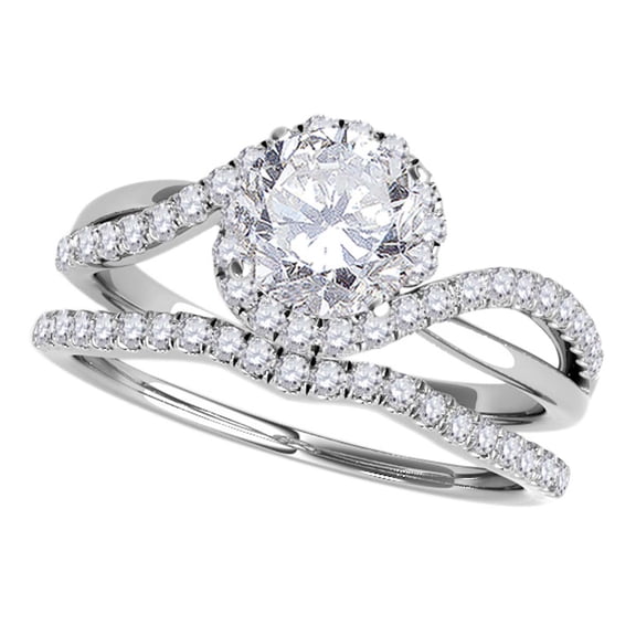 Aonejewelry 3/4 Ct. Halo Diamond Engagement Bridal Ring Set 14K Solid White Gold