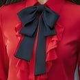 thumbnail image 2 of MORTTIC Women's Elegant Blouse with Black Bow Tie Long Sleeve Ruffle Office Shirt For Spring Fall Red，XXL, 2 of 3