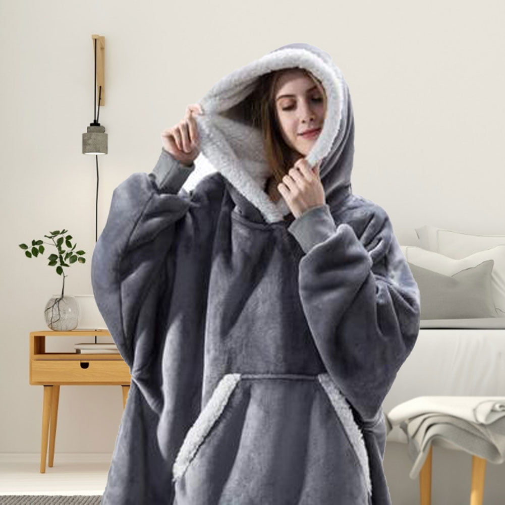 Flannel Hoodie Blanket Warm Soft Robe Sweatshirt Pullover with Sleeves ...