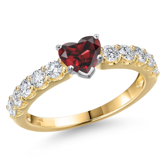 Gem Stone King 14K Two Tone Gold Red Garnet and Lab Grown Diamond Engagement Ring for Women | 1.25 Cttw | Heart Shape 5MM | Gemstone January Birthstone | Size 6