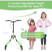 Wheelive 3-Wheel Drift Scooter, Swing & Kick Modes, Foldable with 4-Level Adjustable Handlebar, Ages 6+, Green