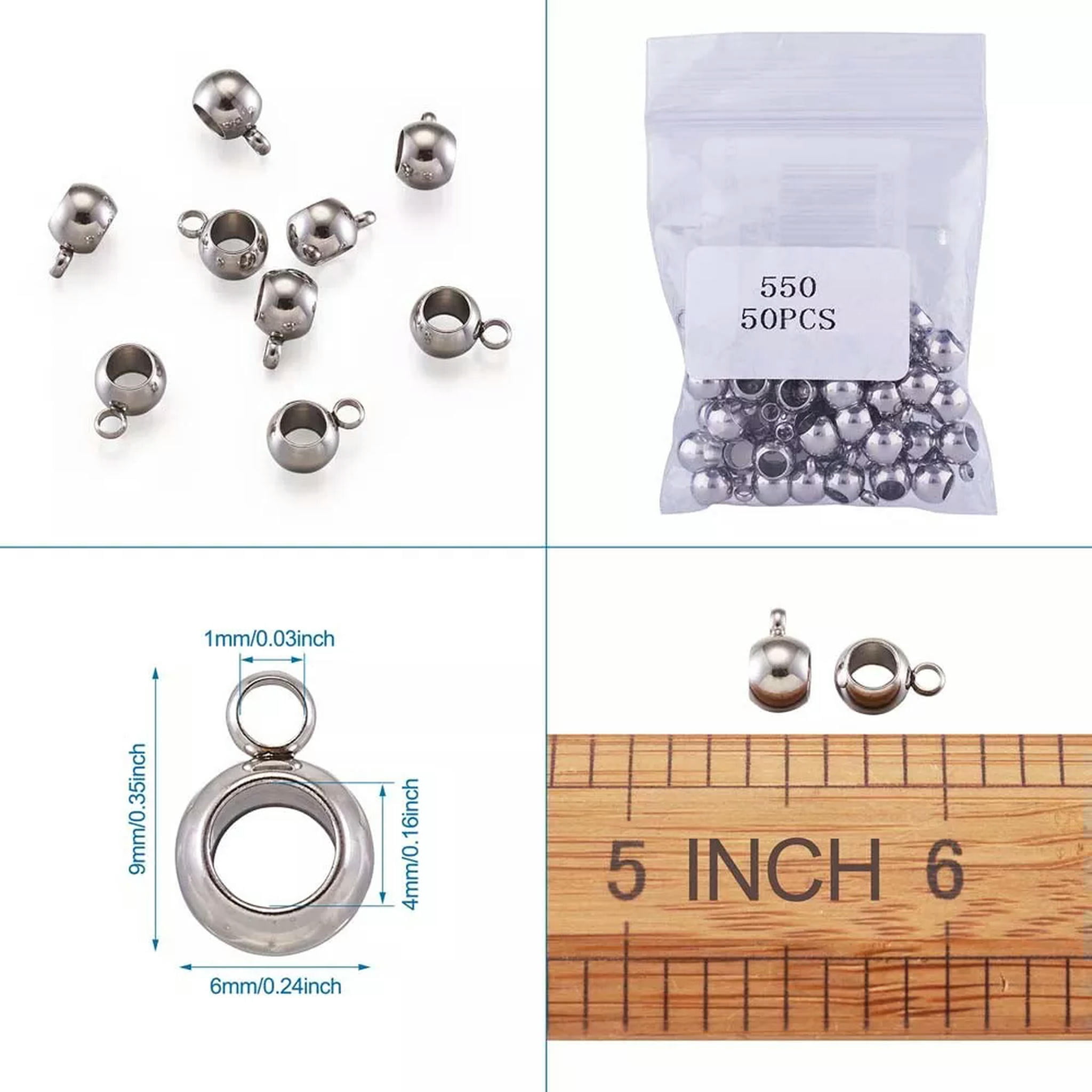 U8MO 100pcs 304 Stainless Steel European Smooth Bail Beads Hanger Connectors 5x9x6mm