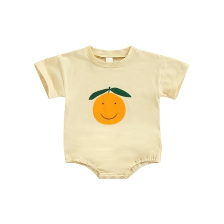 

Canrulo Infant Baby Girls Boys Cute Romper Clothing Cartoon Orange Printed Short Sleeve Summer Jumpsuits Apricot 12-18 Months