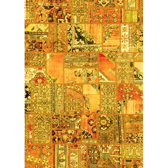 Ahgly Company Machine Washable Indoor Rectangle Patchwork Yellow Transitional Area Rugs, 7' x 9'