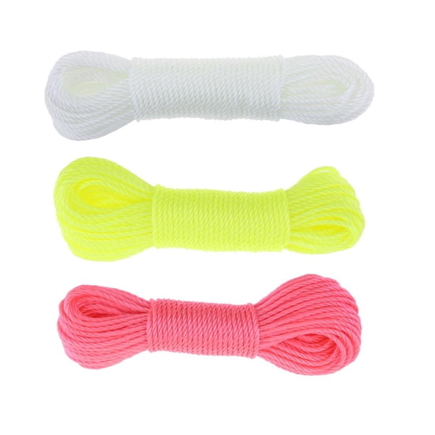 Juego de 3 uds. De cuerda de nailon para acampar al aire libre, tendedero para jardín y garaje, tendedero 20m (amarillo + rosa + blanco) Cola Cuerda de nylon Cuerda para tender la ropa