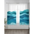 thumbnail image 2 of Teal Blue Sheer Curtains 63 Inch Long 2 Panels, Gradient Waves Abstract Watercolor Modern Art Light Filtering Rod Pocket Semi Sheer Curtains, Sheer Voile Drapes for Living Room Bedroom, 52"x63", 2 of 5