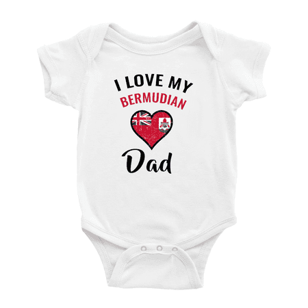 

I Love My Bermudian Dad Heart Flag Cute Baby Bodysuits Newborn Clothes (White 18-24 Months)
