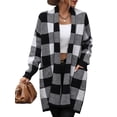 thumbnail image 6 of Arvbitana Women's Long Sleeve Knitted Cardigan Plaid Print Front Open Sweater Loose Soft Coat Casual Outwear for Spring Autumn, 6 of 7