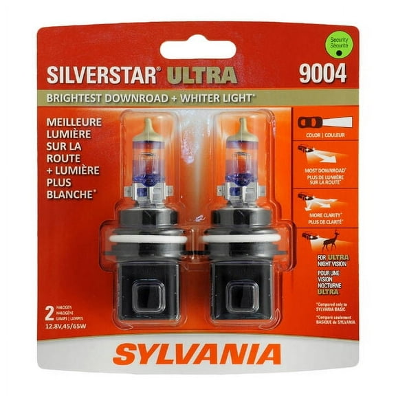 SYLVANIA 9004 SilverStar Ultra High Performance Halogen Headlight Bulb, (Pack of 2)