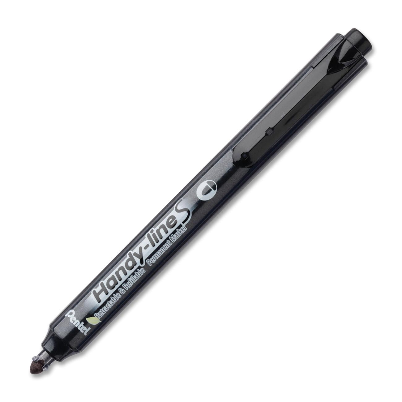 Pentel Handy-line S Retractable Permanent Markers, Fine Tip, Black, Dozen