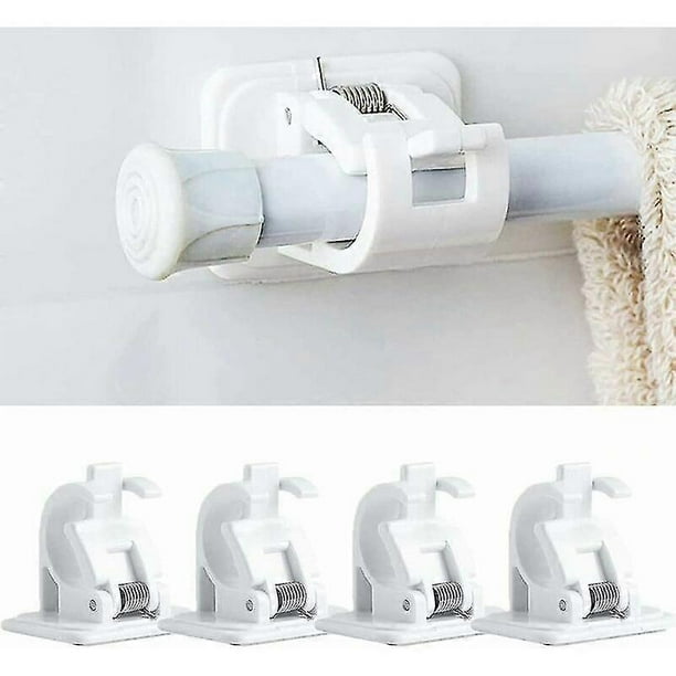 Self Adhesive Curtain Rod Hooks 4 Pack, No Drill Stick On Wall Hooks for Towel Rods & Home Decor