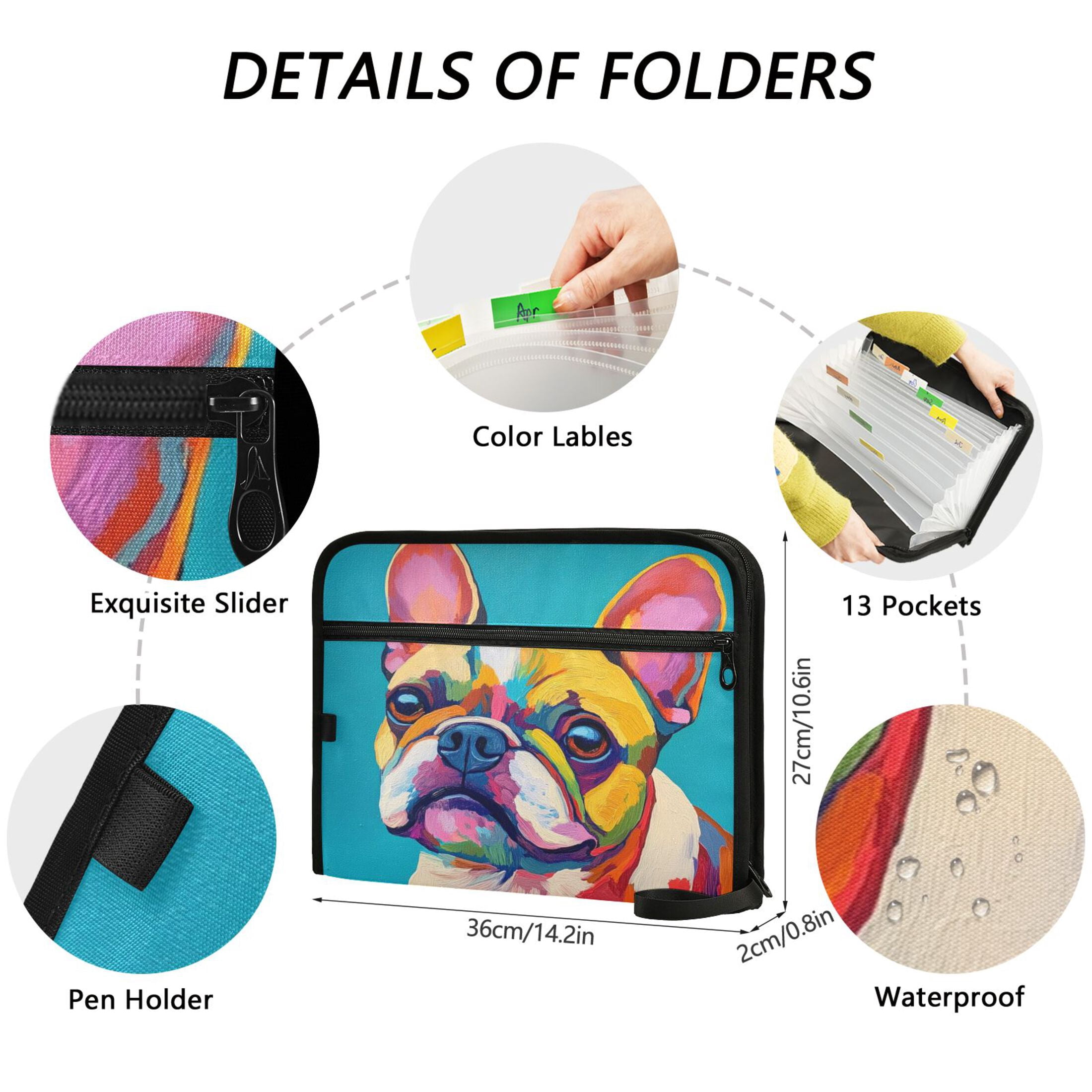 Organ Folder 14.2 x 0.8 x 10.6 Inches 13 Separate Pockets A4 Size Documents Folder A Sort Storage File Manager For The Home Office Rainbow Cute Puppy