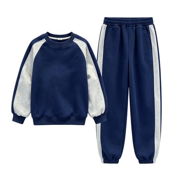 Boys Girls 2 Piece Outfits Athletic Sweatsuit Crewneck Sweatshirt & Sweatpants Tracksuit Color Block Clothing Set Sportswear